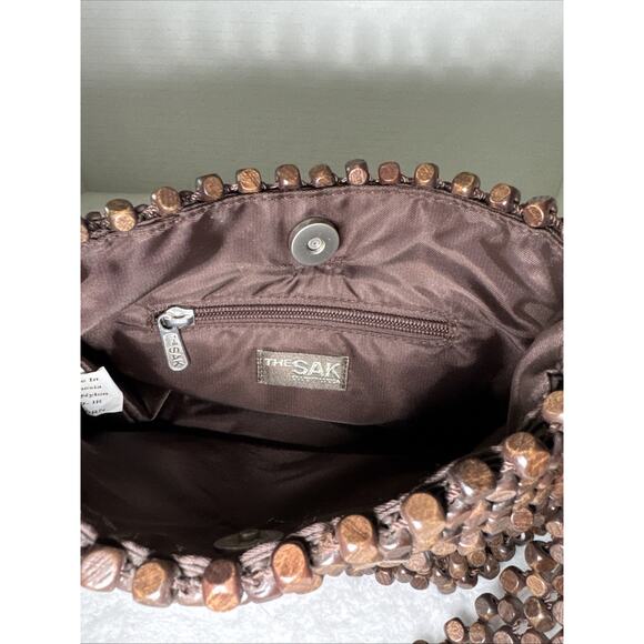 The SAK Vintage Wooden Beaded Boho Chic Handbag/Shoulder Bag Brown - Picture 3 of 6